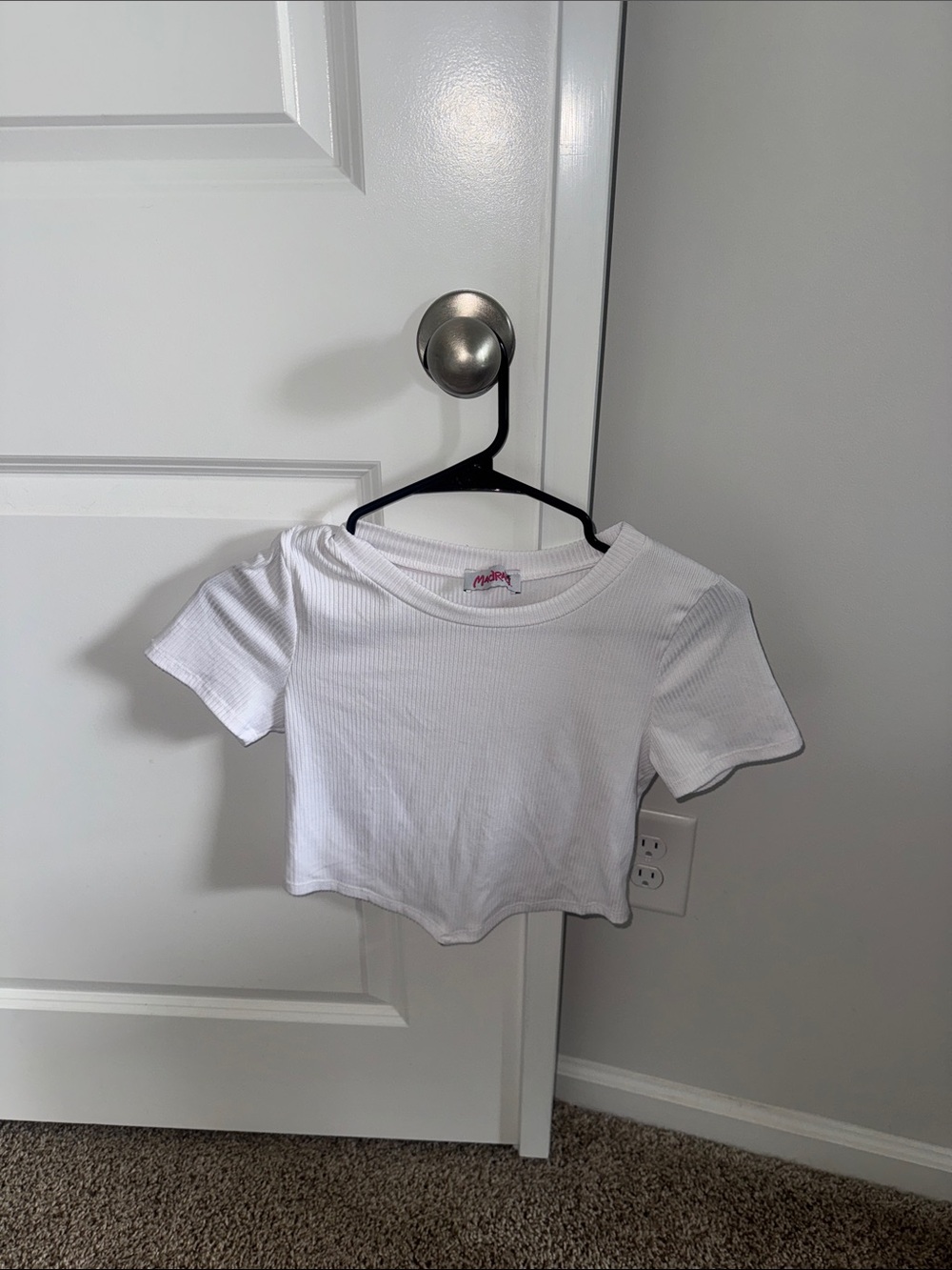 Girls' White Ribbed Crop Tee - Unknown Brand